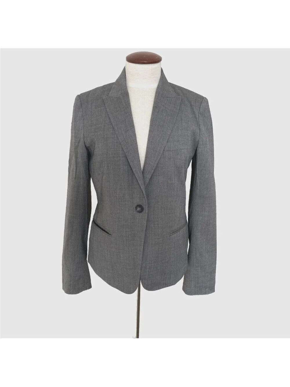 Theory Wool Blend Womens Single Button Gray Blazer Jacket Size 8 Made in USA